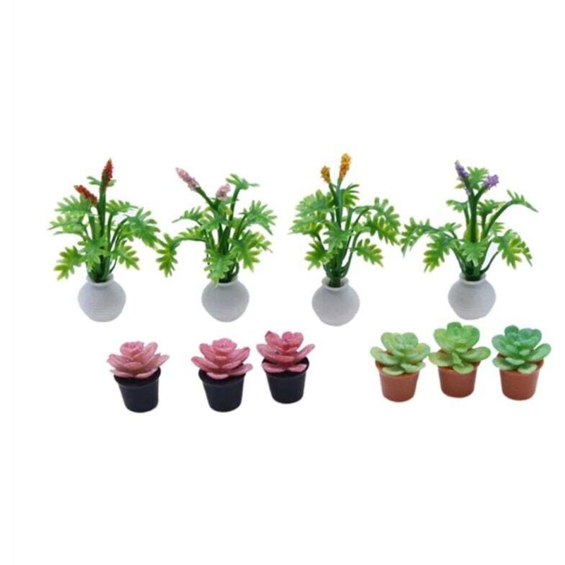 10 Stück Mini-Kunstpflanzen, Miniaturdekorationen, Blumendekor-Accessoires, Töpfe, künstliche Pflanzen