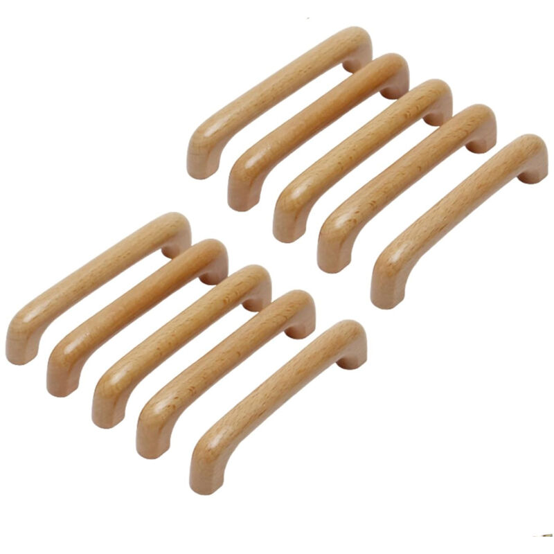 10 Stück Möbelgriffe aus Holz, Küchenschrankgriffe, Schranktürgriffe, Lochabstand 128 mm, für Küchenmöbel und Schubladen