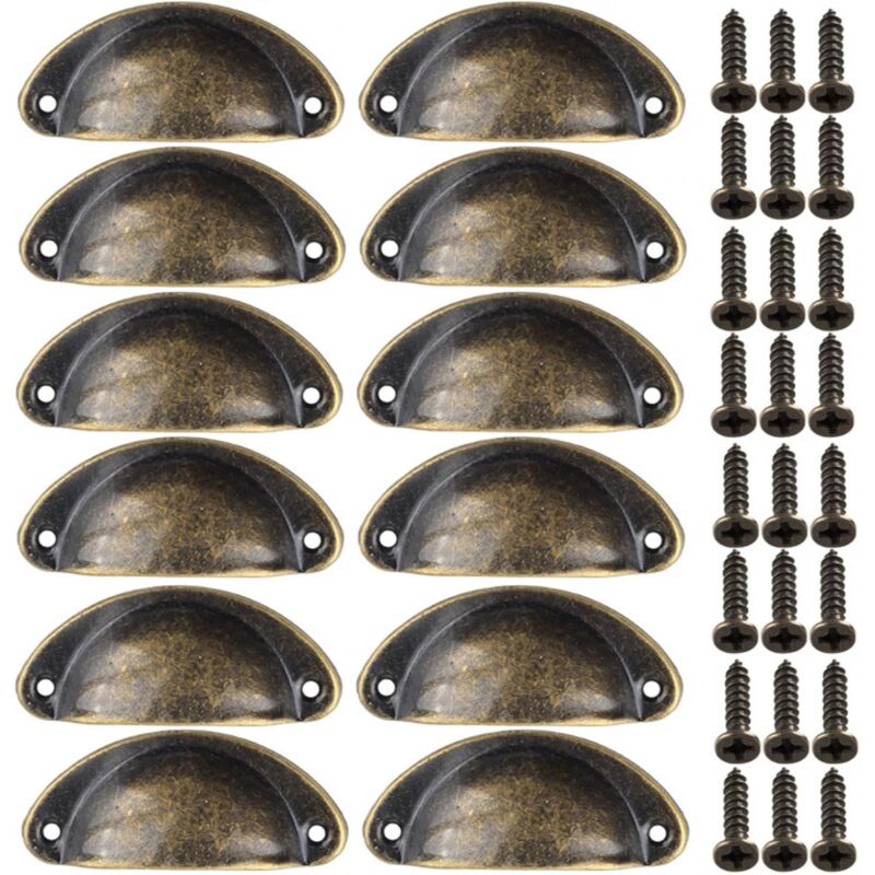 12 Stück Muschelgriffe im Vintage-Stil für Kommoden, Küchenmöbel, gebogenes Eisen, Vintage-Schranktürgriffe, 8,2 cm x 3,5 cm, antikes Messing
