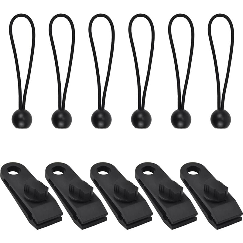 10 Stück Planen-Clip-Zelt-Clips, Krokodilmaul, Planen-Markisen, Planen-Zelt-Clip, Planenspanner mit Kugel-Bungee-elastischem Seil für Planen,