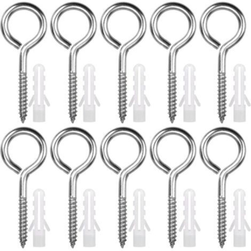 10 Stück Ringschrauben aus Edelstahl M8 x 100 mm Schwerlast Ösenschraube Schraubhaken für Hängematten, Markisen, Hängesessel, festes Kabel, Silber