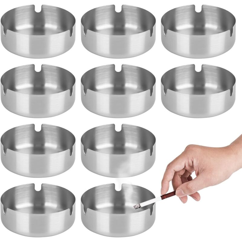 10-teiliger Edelstahl-Aschenbecher, 8 cm, Edelstahl-Aschenbecher für den Außenbereich, moderner Tisch-Aschenbecher für den Innen- und Außenbereich