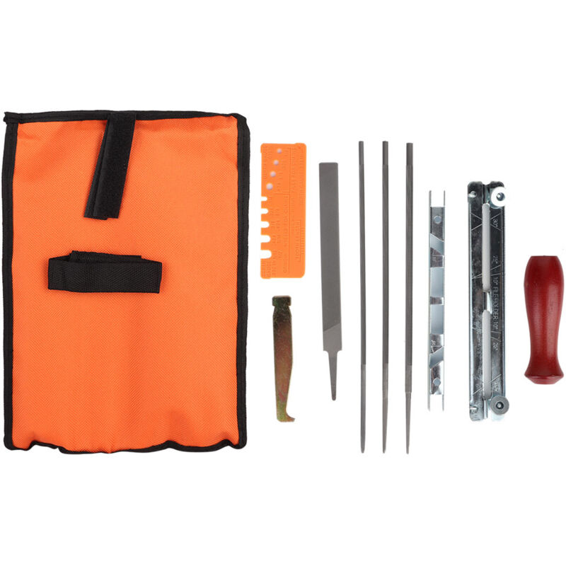 10-teiliges Kettensägen-Schärfset, Werkzeugset mit Führung und Feile für Kette und Schwert.
