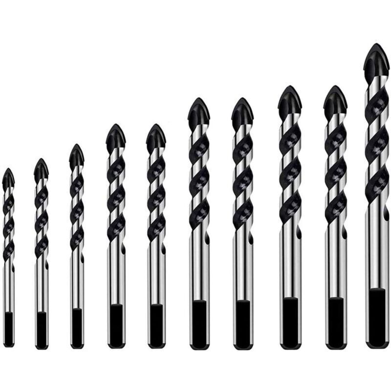 10-teiliges Set Steinbohrer, Bohrer für Fliesen und Glas, Dreieckbohrer für verschiedene Materialien wie Porzellan, Metall, Fliesen, Glas, Marmor,