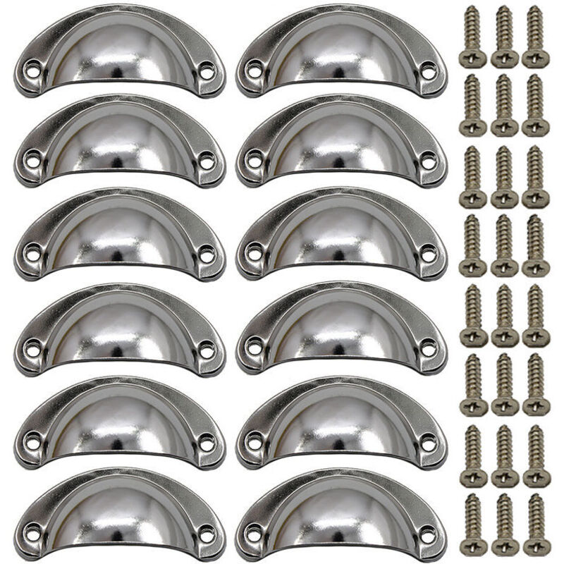 10 Vintage Muschelgriffe für Schubladenschränke, Küchenmöbel, gebogener Eisen-Retro-Schranktürknauf, 8,2 x 3,5 cm – Silber