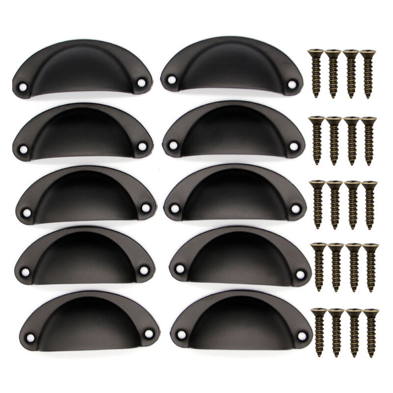 10 Vintage-Muschelgriffe für Schubladen, Schränke, Küchenmöbel, gebogener Eisen-Retro-Schrank-Türknauf, gebogener Eisen-Muschel-Schubladengriff 8,1 x