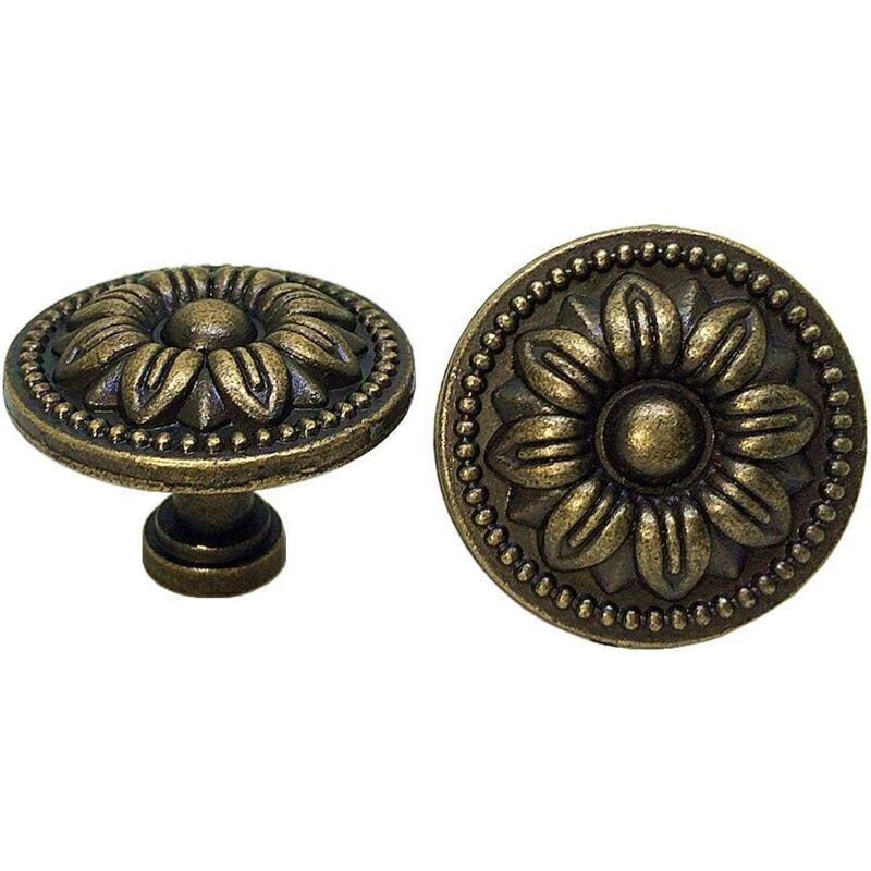 10 Vintage-Schubladenknöpfe aus Messing mit Blumenmuster (35 mm) für Küchenschränke, Kommoden und Kleiderschränke, Antikbronze