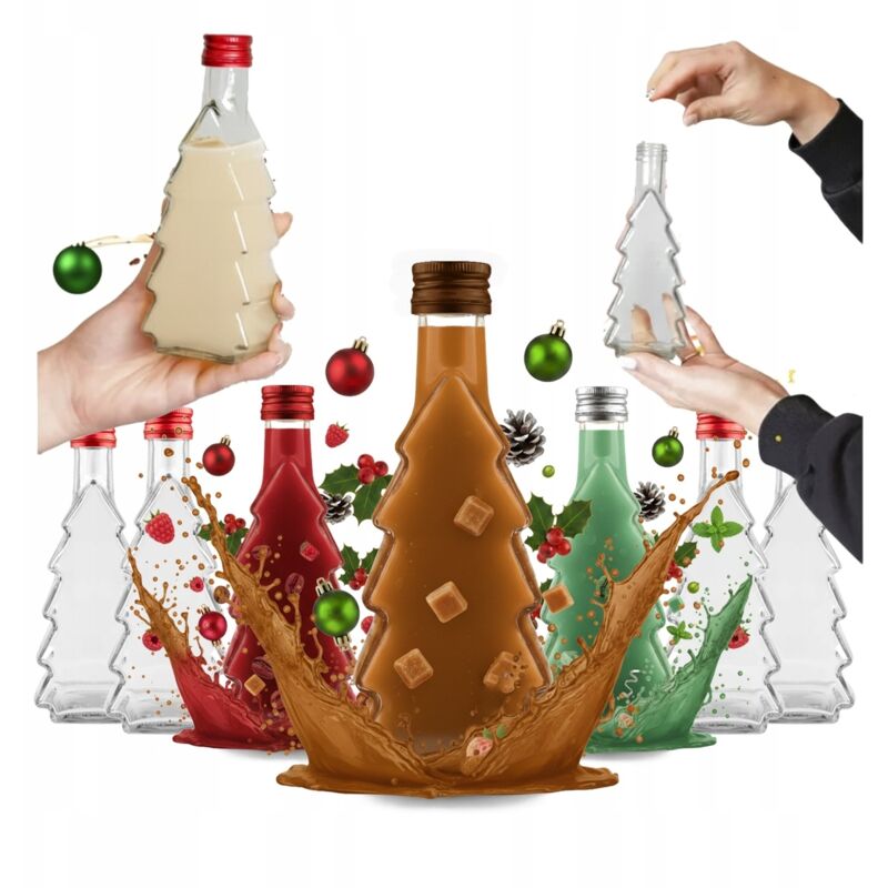 10 Weihnachtsflaschen mit Weihnachtsbaummotiv, 250 ml, für Likör, Geschenk, Wein, 250 ml