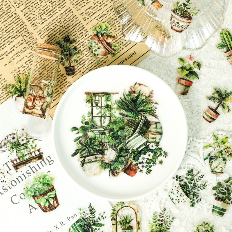 100 grüne Pflanzen-PET-Aufkleber zum Selbermachen – ideal für Handyhüllen, Planer, Notizbücher, Kühlschränke und Koffer. Wasserfeste Aufkleber als