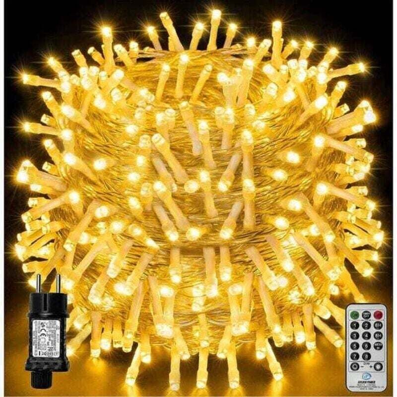 100 m 1000 LED-Lichterkette, IP44 wasserdichte Weihnachtsbeleuchtung mit Fernbedienung und Timer, 8 Modi, Warmweiß mumu