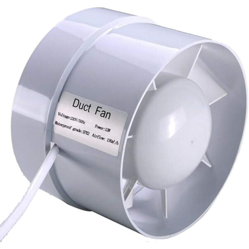 100 mm extracteur d'air silencieux 12W 130m³/h économe en énergie à flux mixte ventilateur de conduit pour bain, évents, serres, tentes (4 inch)
