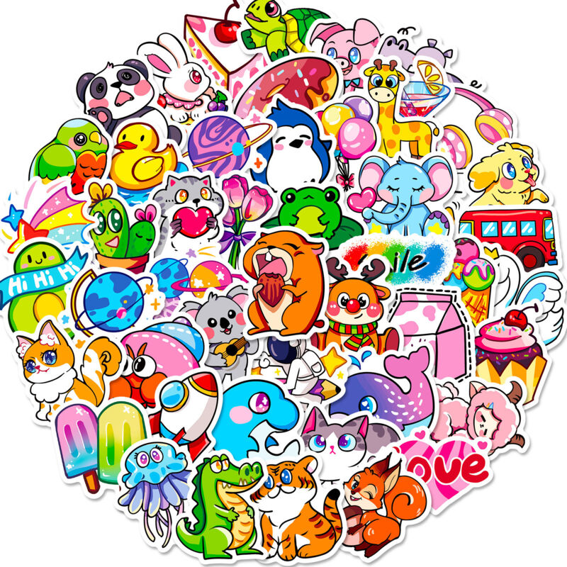 100 niedliche DIY-Aufkleber mit Cartoon-Tiermotiven, wasserfeste Aufkleber für Notizbücher, Kühlschränke und Koffer, Weihnachtsgeschenke