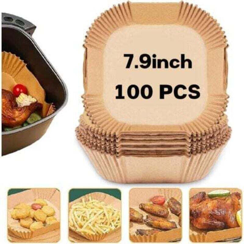 100 Stück 20 cm quadratische Einweg-Luftfritteusen-Einlagen, Luftfritteusen-Einlagen, öl- und wasserbeständig, für Luftfritteuse, Dampfgarer,