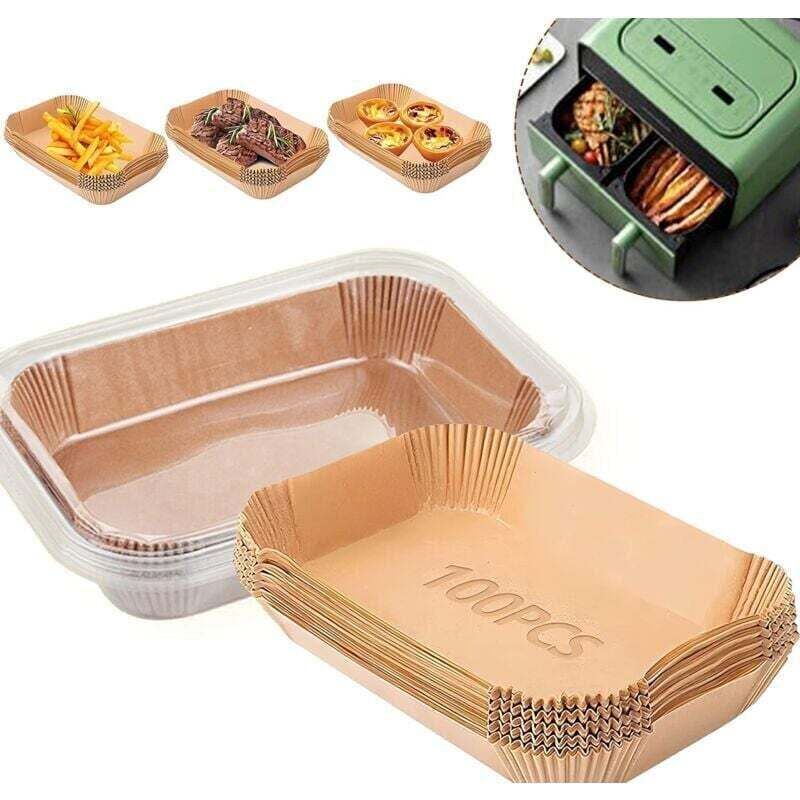 100 Stück Air-Fryer-Einlagen, 20,5 x 14 cm, rechteckige Papiereinlagen, Air-Fryer-Zubehör
