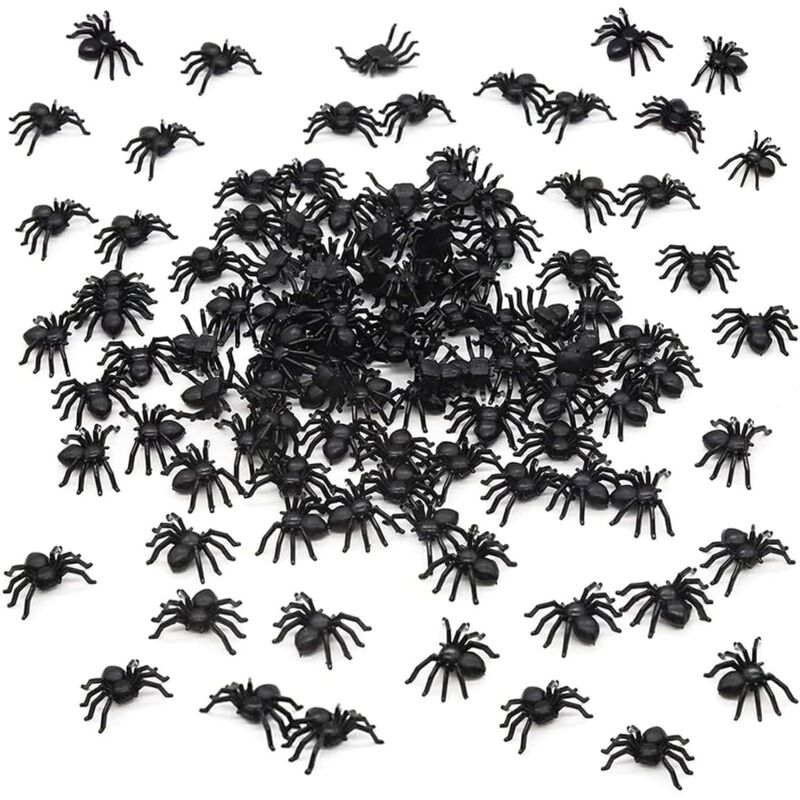 Bluedeer - 100 Stück Halloween Deko Kunststoff Realistische Spinne Klein,Halloween Spinnen Deko,Schwarz Spinnen Dekoration,Kleine Spinnen Streich