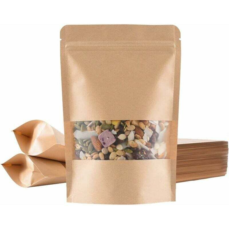 100 Stück Kraftpapiertüten mit Fenster (14 20 cm), Krafttüten in Lebensmittelqualität, FDA-zertifiziert, Materialsicherheit, zum Verpacken von Samen
