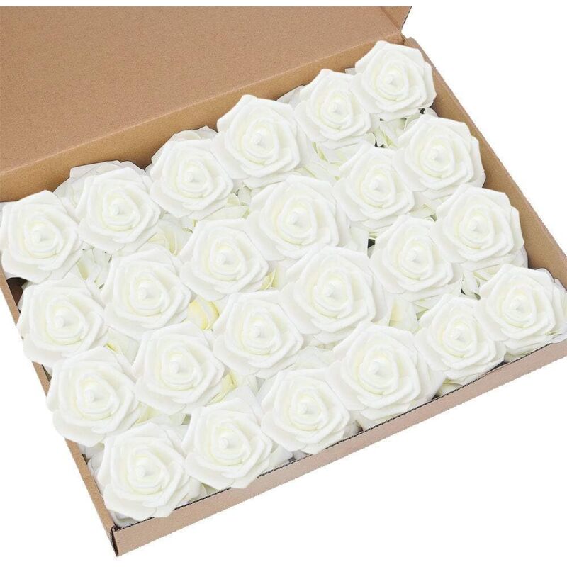 100 Stück künstliche weiße Rosen, 7 cm, Blumen, Valentinstag, Blütenkopf, weiße Dekoration, Allerheiligen, Geburtstag, Hochzeit, Party, Zeremonie,