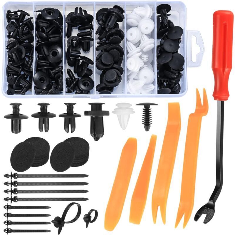 100 Stück universelle Kunststoff-Nylon-Autonietclips, Befestigungselemente für Autos, Karosserienietclips für Autos, inklusive Kabelbindern und