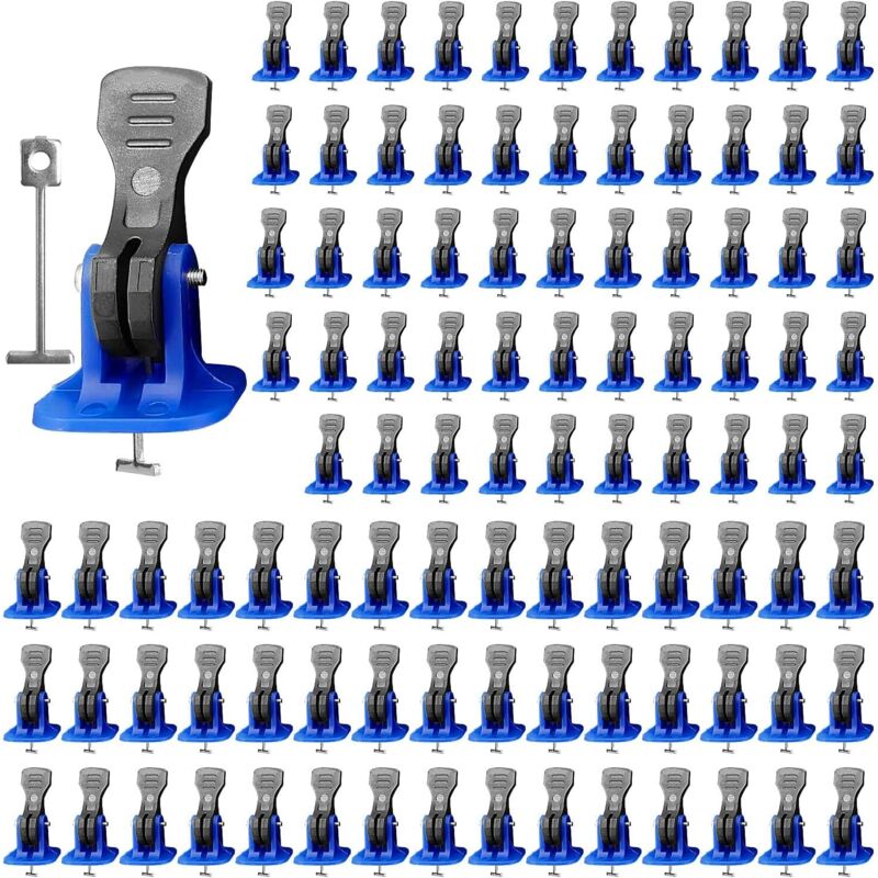 100-teiliges Fliesen-Nivelliersystem, 2 mm Verlegehilfe, blaue wiederverwendbare Aufreißlaschen, Fliesen-Nivelliersystem-Set