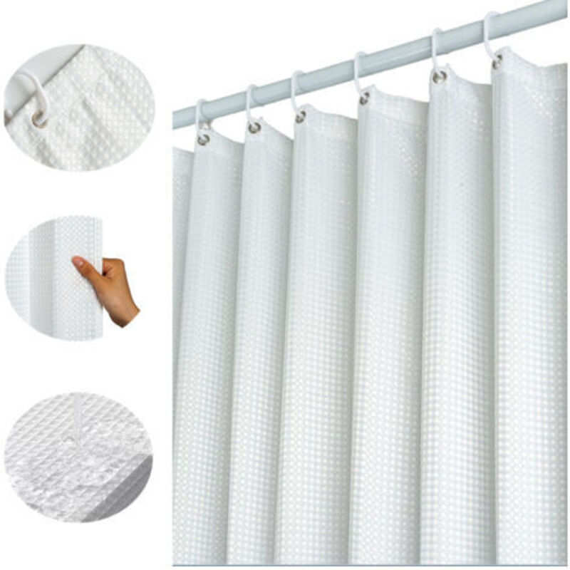100 x 180 cm (weiß), Waffel-Duschvorhang mit Metallringen, Bad-Duschvorhang, schimmelfester Stoff, robuster Badezimmer-Vorhang für Badewanne,