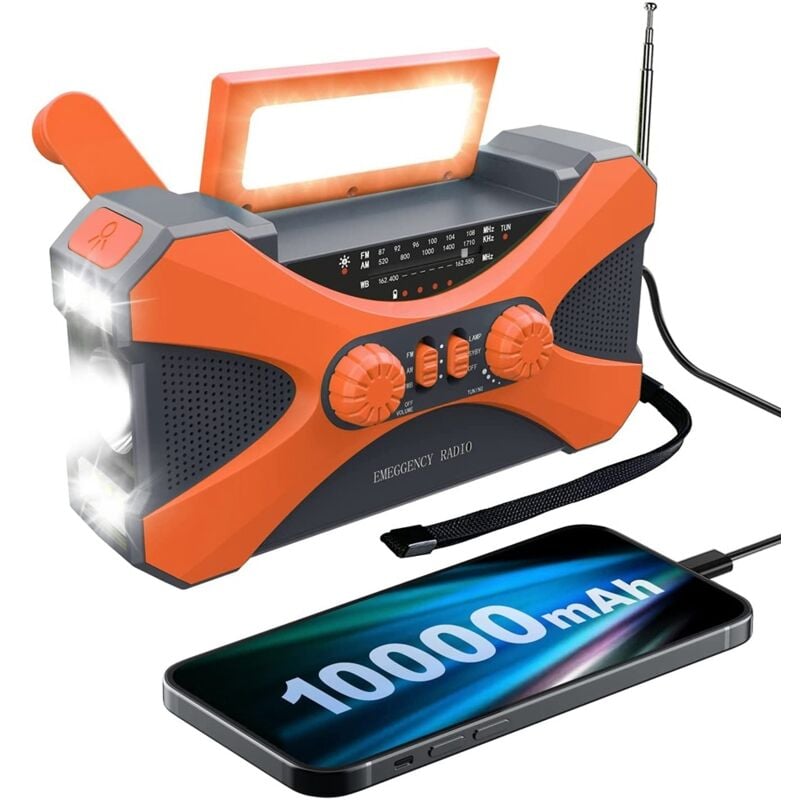 10000 MAh Notfall Radio, Solar Hand Kurbel Tragbares Radio mit Telefon LadegeräT, LED Taschenlampe Orange