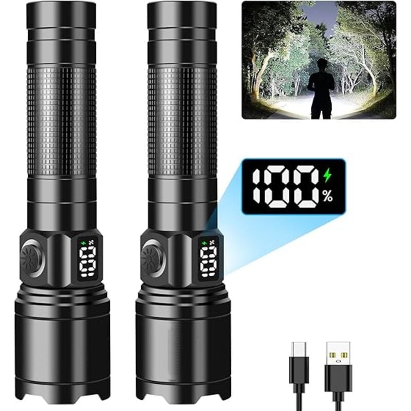 100.000 Lumen, ultrastarke LED-Taschenlampe, wiederaufladbare Taschenlampe über USB, leistungsstarke Taschenlampe mit großer Reichweite, IP65
