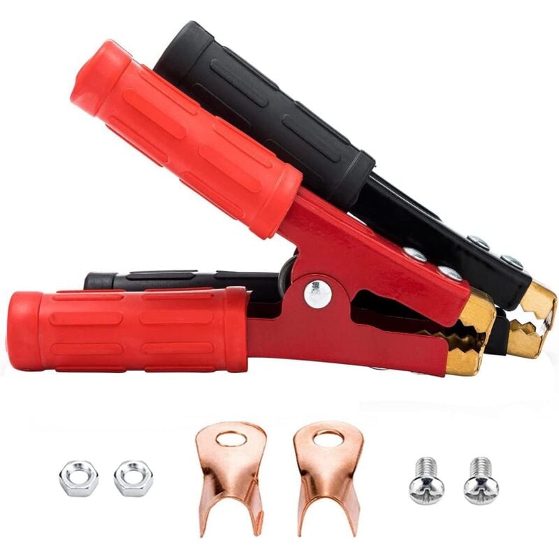 Tigrezy - 1000A Krokodilklemme Autobatterieklemme Kupfer Autobatterieklemme, mit Isoliermantel für Autobatterie für Starthilfekabel (2 Stück)