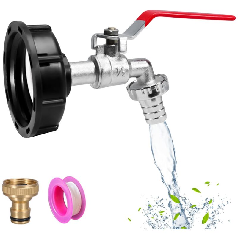 Beijiyi - 1000L Tank-Wasserhahn mit Bewässerungsschlauch-Wasserhahn-Adapter, S60X6 IBC-Wasserhahn-Anschluss, Garten-Wasserhahn für Regenwassersammler