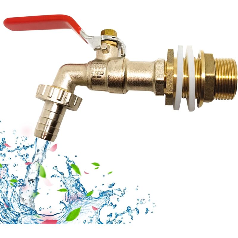 Ersandy - 1000L Tank-Wasserhahn, Regenwasserauffang-Wasserhahn, Tank-Adapter, 1/2 Zoll (13 mm), Wasserhahn, IBC-Ablauftank-Adapter für Wasserhahn,