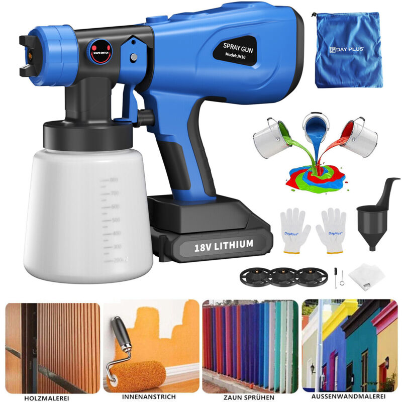 Dayplus - 1000ml Farbsprühsystem Wandfarbe Farbsprühgerät Spritzpistole Mit Zubehör Akku