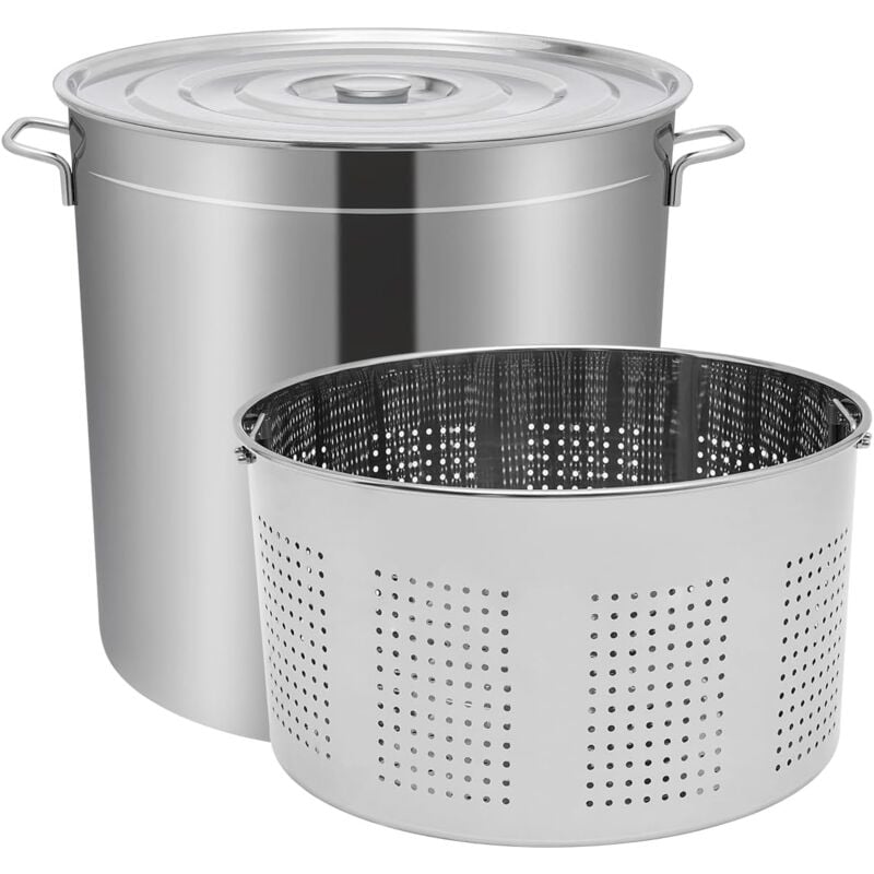 100L Suppentopf mit Deckel und Korb, Edelstahl Suppentopf, Kochtopf mit Korb für zum Dämpfen, Kochen, Frittieren