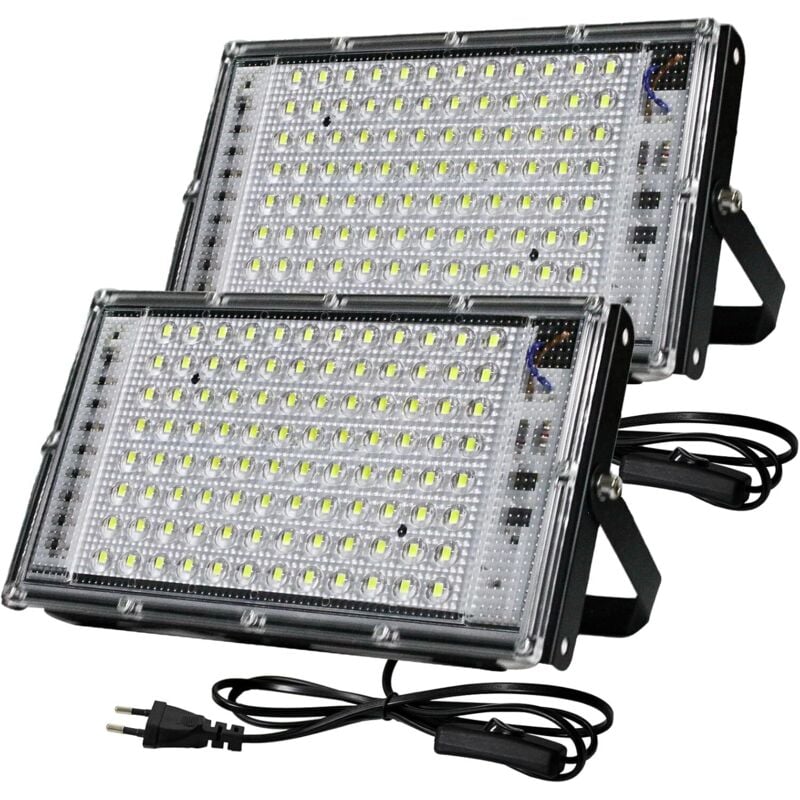 100W Outdoor LED Strahler, 2 Stück Outdoor LED Strahler 6500K Kaltweiß, 10000LM LED Flutlicht, IP66 Wasserdichte LED Beleuchtung für Garten Garage