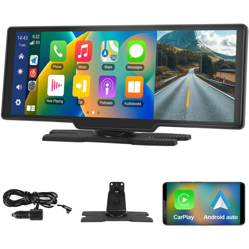 10,26 Zoll tragbares Autoradio mit Apple CarPlay Android Auto Wireless, Touchscreen 7-32V, Sprachassistent
