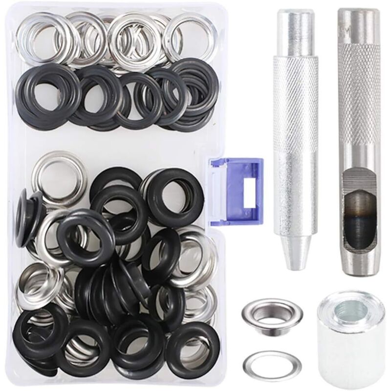 103-teiliges Metallösen-Set, Reparaturwerkzeuge für Planen, Vorhänge und Kleidung, Schwarz und Silber
