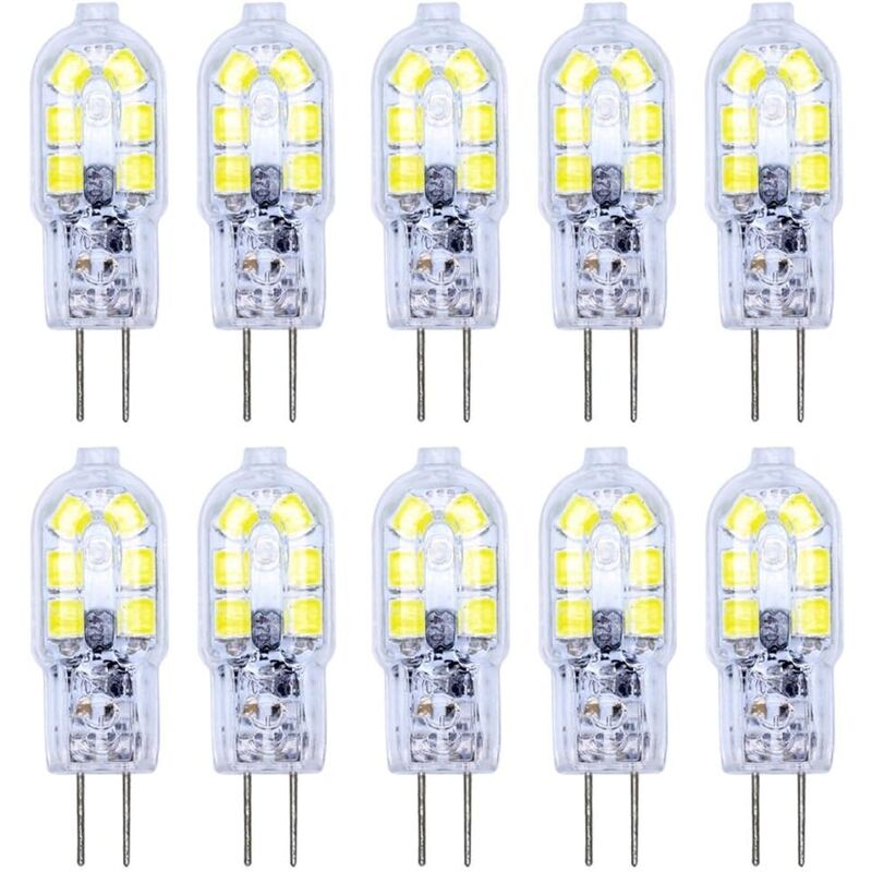 Ersandy - 10er-Pack G4-LED-Glühbirne, 2 w, LED-Glühbirne, 12 smd 2835 LEDs, Kaltweiß, hohe Beleuchtung, 120 lm, LED-Beleuchtung, AC/DC12 v