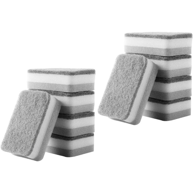 Aougo - 10er-Pack waschbarer Reinigungsschwamm für Küche, Bad, Geschirr, Töpfe, Pfannen – Grau