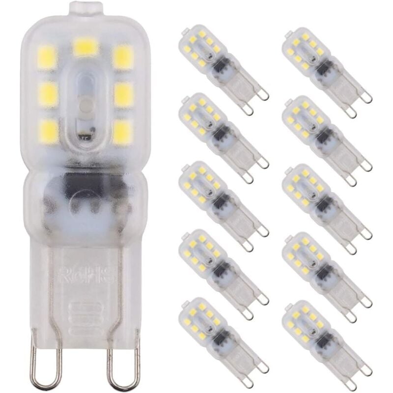 10er-Packung 2W 14x2835 Dimmbare G9 LED-Lampen, Energiespar-LED-Lampen, Kaltweiß 6000k, 150 Lumen, entspricht einer 20W Halogenlampe, Wechselstrom