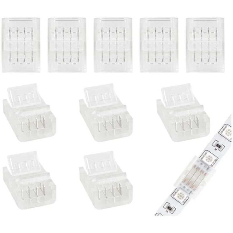 10er-Packung 4-polige LED-Verbinder 10 mm für 10 mm RGB-LED-Streifen 5050 3528, inklusive Schraubendreher (zum Verbinden von LED-Streifen)