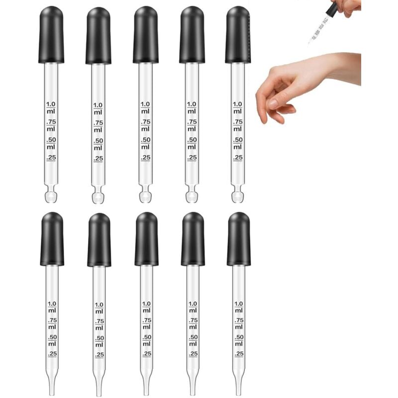 10er Set Glaspipette 1ml spritze mit Gummikopf Reinigungsbürste Präzise Pipette für Ätherische Öle,DIY,spritzen 1ml,Labor Medizin Messpipetten Ersatz