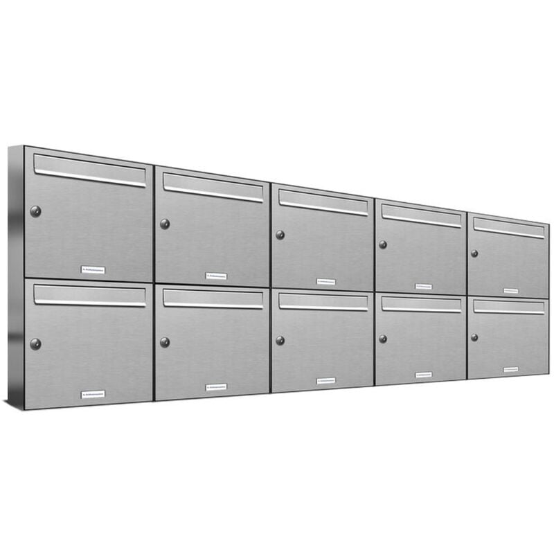 Al Briefkastensysteme - 10er V2A Edelstahl Wandbriefkasten Anlage 10 Fach Briefkasten Postkasten