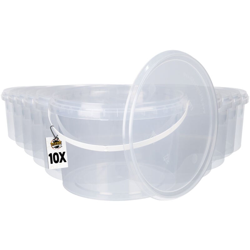 10x Kunststoffeimer mit Deckel, pp, rund, transparent 2 l