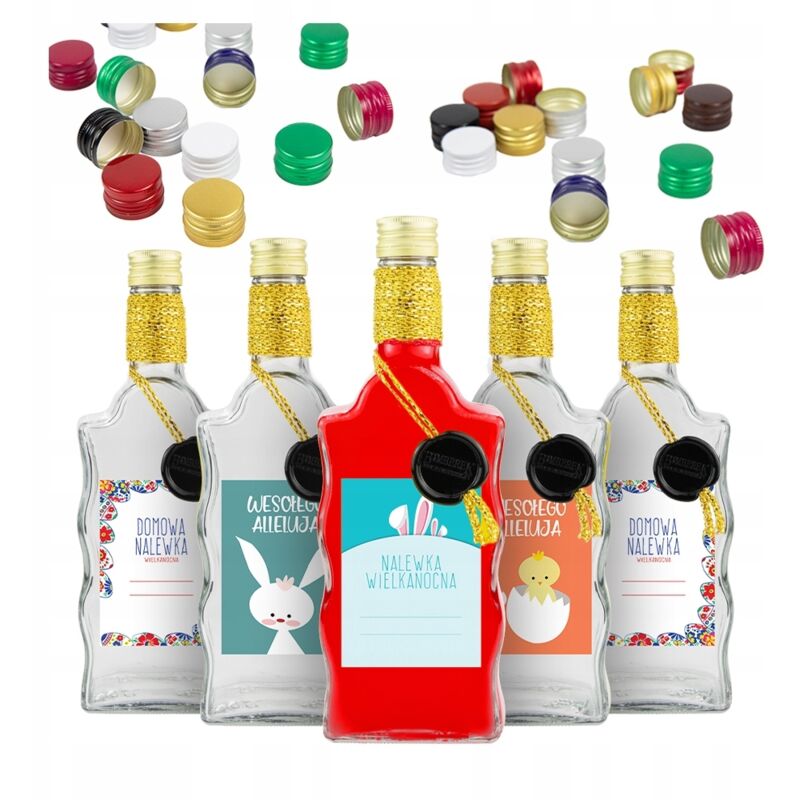 10x Osterwellenflaschen 500ml, dekoriert für Likör, Tinktur, Saft, Geschenk