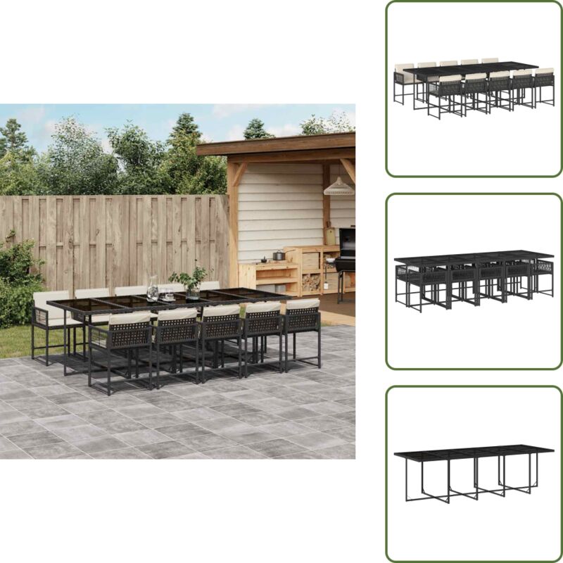 11-tlg. Garten-Essgruppe mit Kissen Schwarz Poly Rattan - Gartentisch - Esstisch - Gartenmöbel Set - Outdoor Möbel - Rattan Gartenmöbel