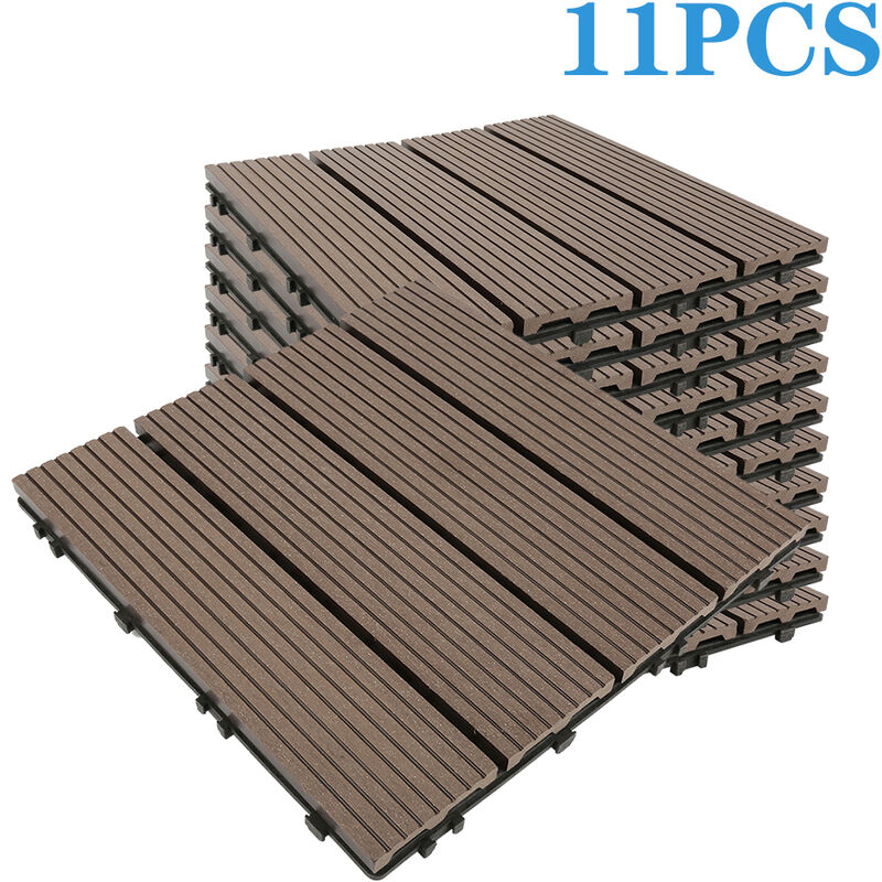 11 x Terrassenfliesen Terrassendielen Fliese Klickfliesen in Holzoptik Bodenbelag 30×30cm Braun