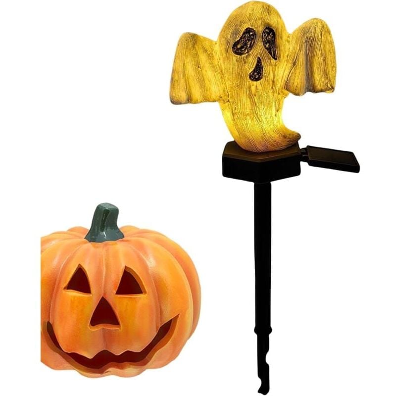 Lampe sur piquet fantôme Pathway, lampe sur piquet fantôme solaire,Lampe de pieu fantôme d'Halloween Lampe imperméable d'ambiance de jardin