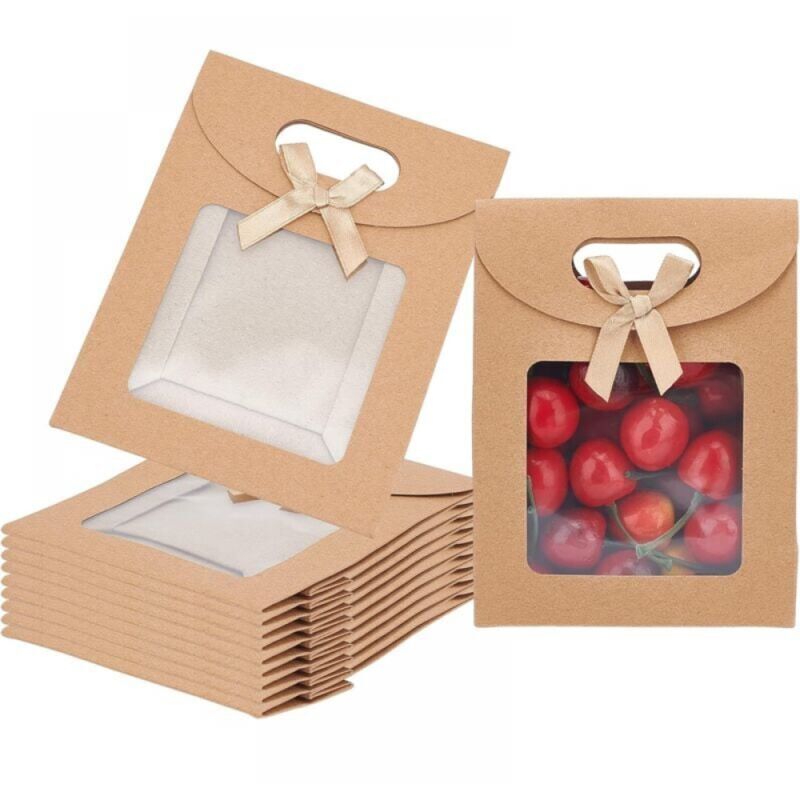 11,9 x 6, 15 x 15,7 cm, 24 Stück leere Kraftpapiertüten, selbststehende Geschenktüten mit Griffen, geeignet zum Verpacken von Süßigkeiten, Keksen,