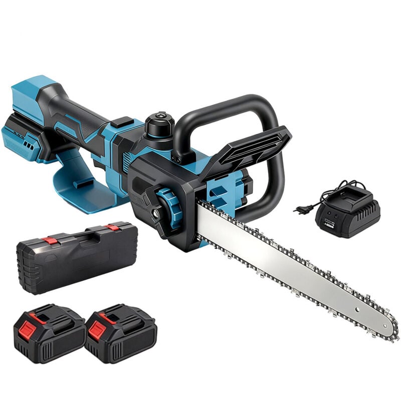 12' 200W Teleskop Akku-Kettensäge Bürstenlos Motorsäge, Elektro Handkettensäge 11m/s für Gartenscheren/Astscheren/Holzschneiden, mit 2 Akkus