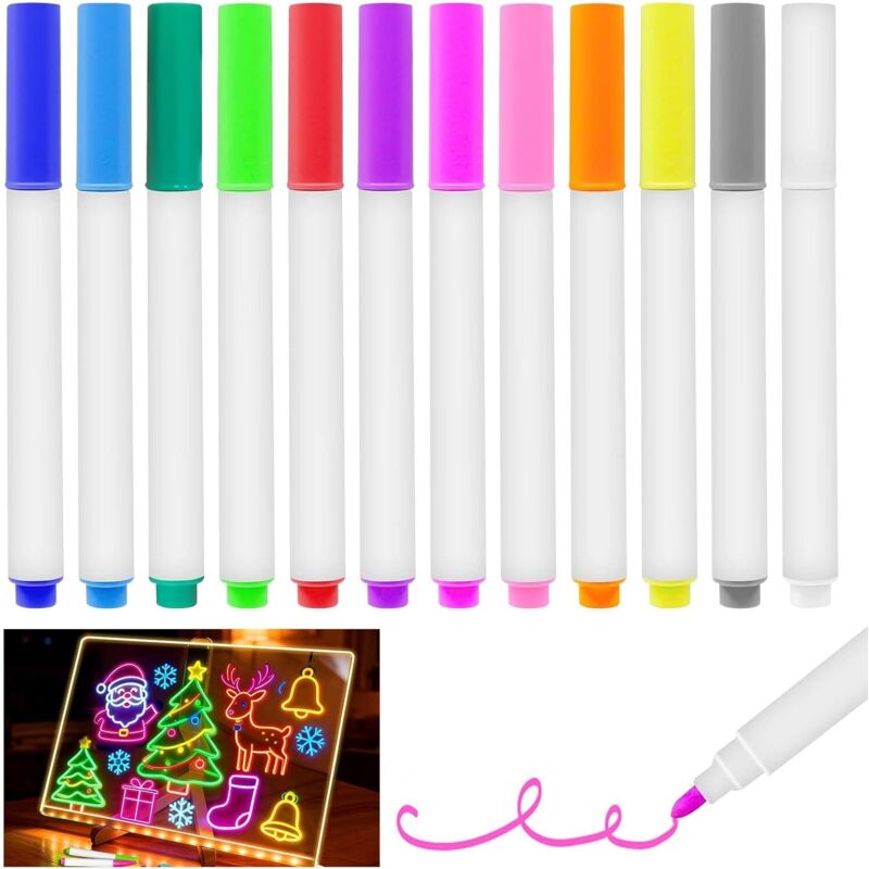 12 LED-Leuchtstifte, abwischbare LED-Leuchttafelstifte, waschbare Marker für Weihnachtsgeschenke zum Zeichnen