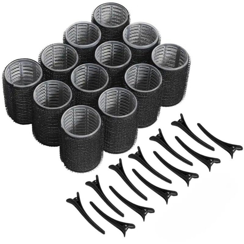 Bluedeer - 12 Lockenwickler in Schwarz, Großer Lockenstab - 2er Set, Großer Lockenstab mit Aluminium-Clip, Durchmesser 6,0 cm, Ideal für langes und