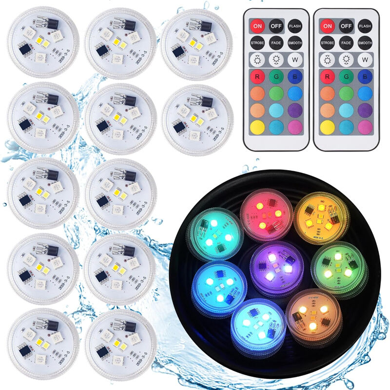 12 Mini-LED-Unterwasserleuchten, wasserdicht und langlebig. Mehrfarbige RGB-LED-Kerzenlichter mit Fernbedienung, ideal für Pools, Teiche, Aquarien,